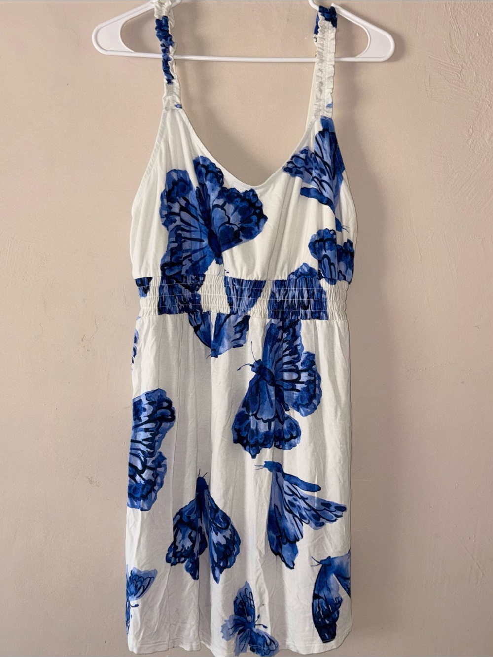 Soma Cool Nights Blue Butterfly Smocked Empire Waist Chemise Nightgown Size M